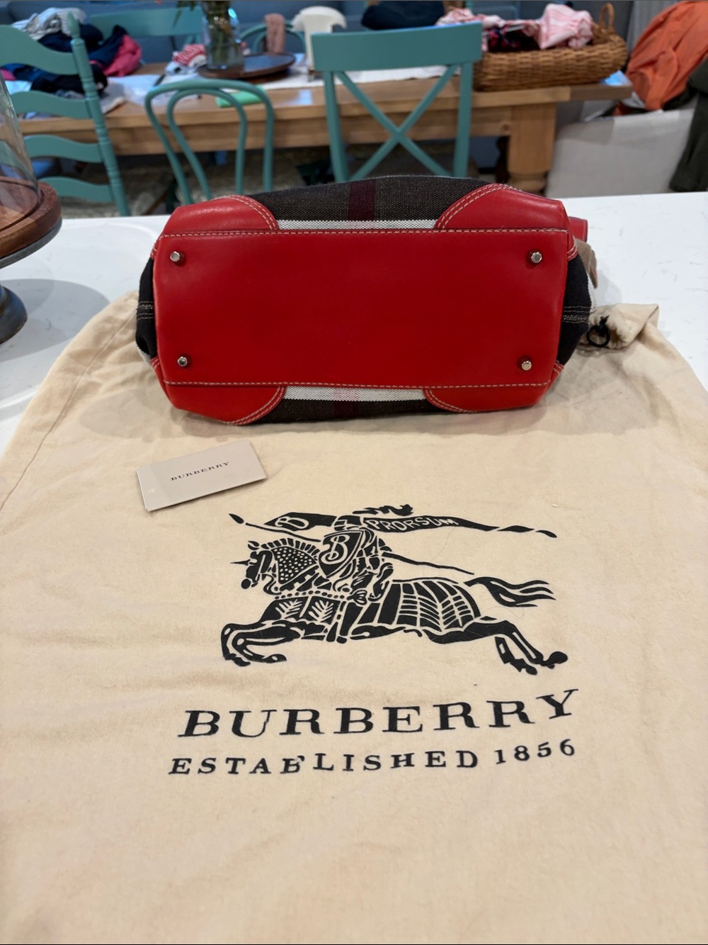 Burberry Canvas Shoulder Bag with Red Trim and Classic Check - Picture 2 of 4